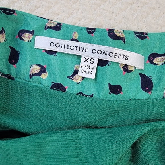 Collective Concepts Green Bird Print Pleated Skirt Size XS As Seen On TV ASO - Picture 8 of 14